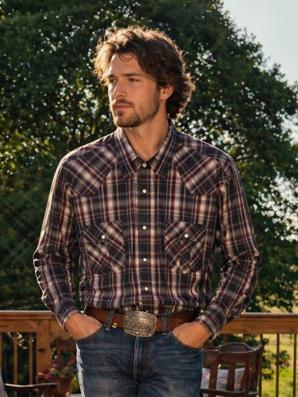 Classic snap button western shirt . Cowboy rodeo casual wear